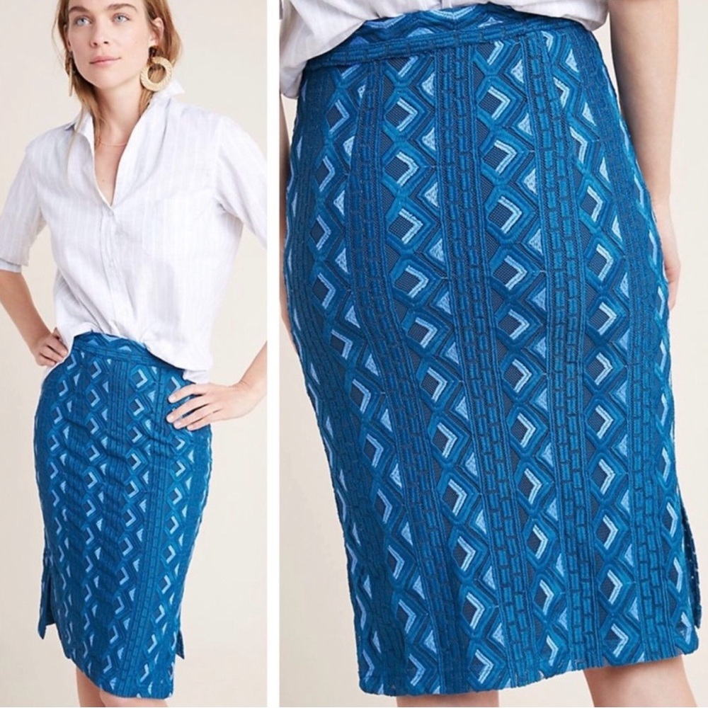 Anthropologie Sienna Embroidered Pencil Skirt Size 10 NWT